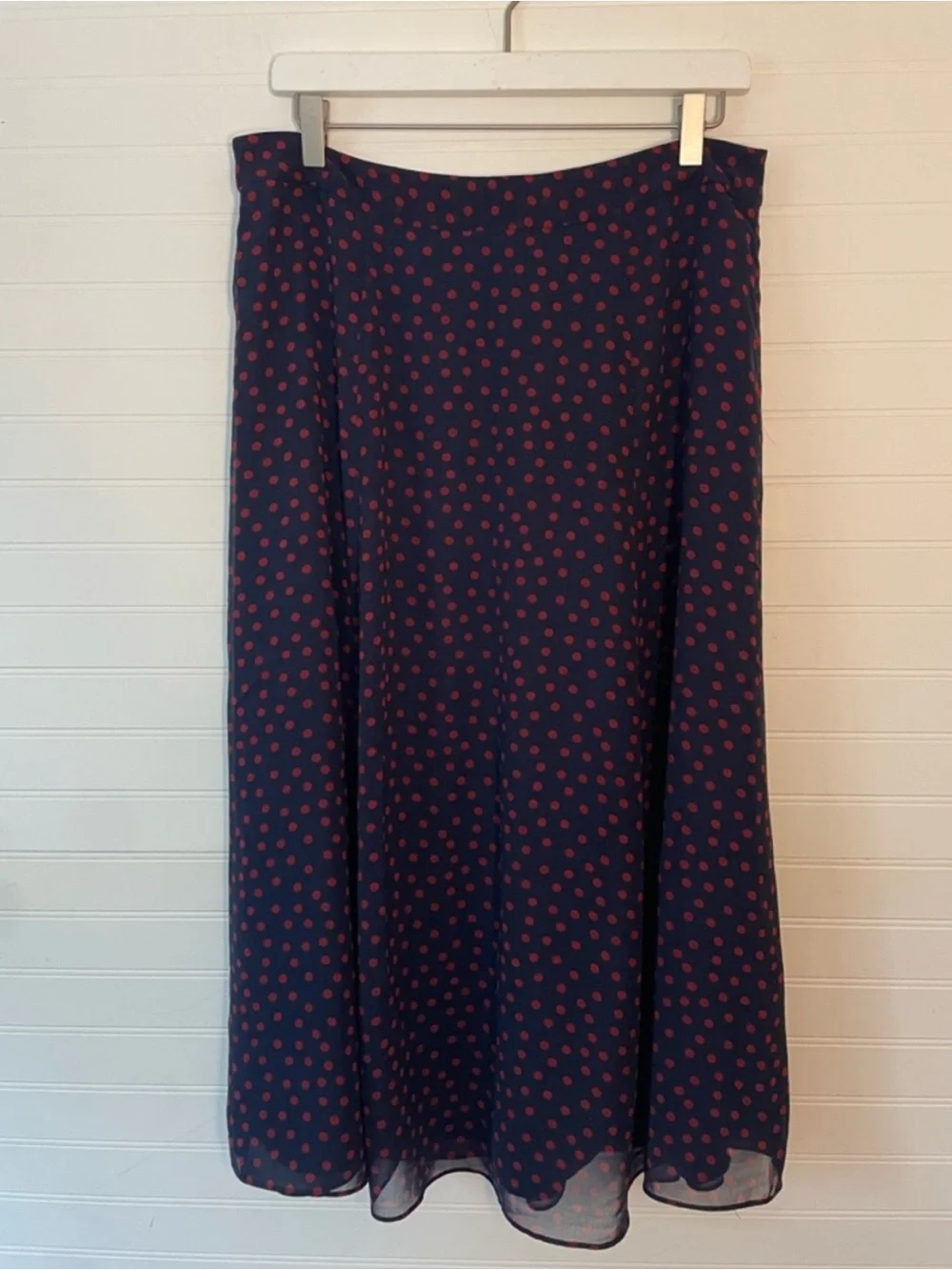Boden Serena Navy Red Polka Dot Midi Flowy Skirt Size 14